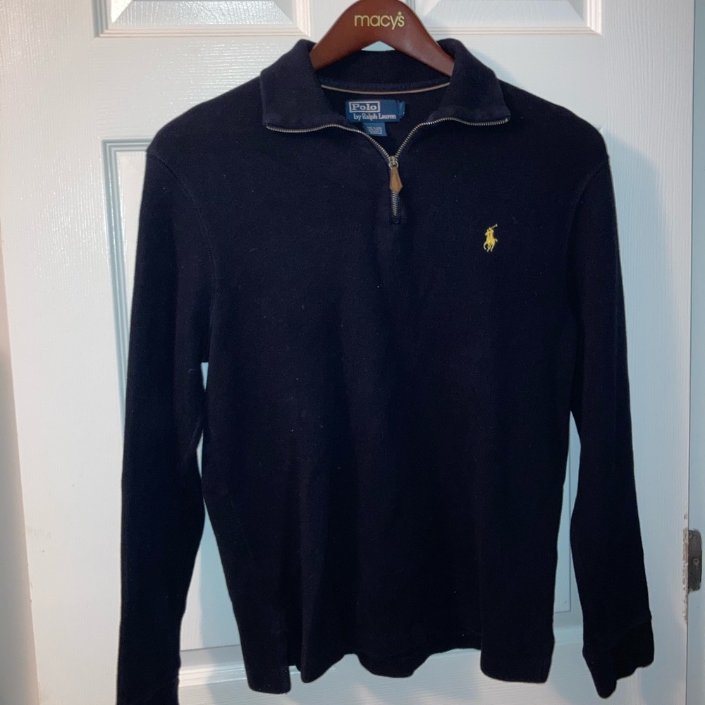 Polo Ralph Lauren- Quarter zip pullover sweater- Mens size S- Navy/Yellow